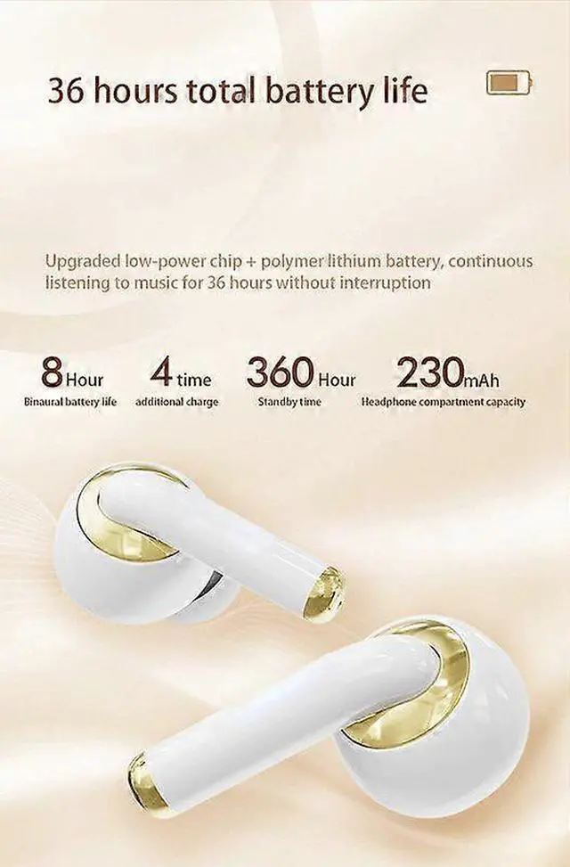 Alt view image 4 of 5 - Ecocleanpath Bluetooth 5.3 Wireless Headset, 36H Battery, Game/Music Mode, Ergonomic White Earbuds