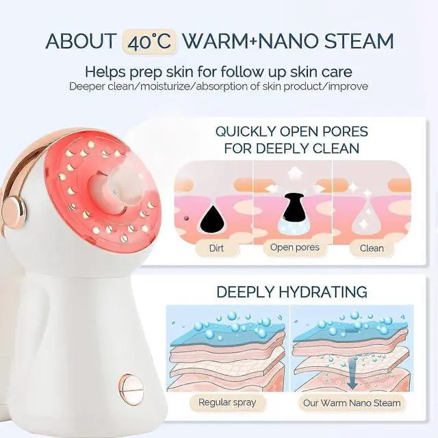 Alt view image 3 of 4 - Ecocleanpath Astronaut Nano Ionic Facial Steamer with 7-Color LED & Ozone - Deep Cleansing & Hair Care