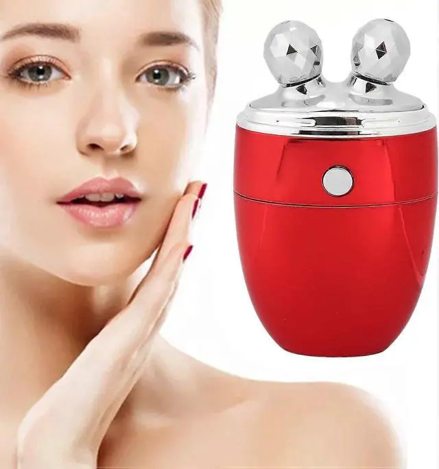 Alt view image 2 of 5 - Ecocleanpath Y-Shape 3D Roller Facial Massager: Micro-Current Lifting, Wrinkle Reduction & Contouring (Red)