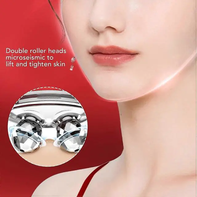 Alt view image 3 of 5 - Ecocleanpath Y-Shape 3D Roller Facial Massager: Micro-Current Lifting, Wrinkle Reduction & Contouring (Red)