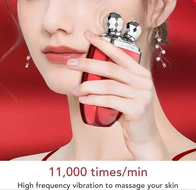 Alt view image 5 of 5 - Ecocleanpath Y-Shape 3D Roller Facial Massager: Micro-Current Lifting, Wrinkle Reduction & Contouring (Red)