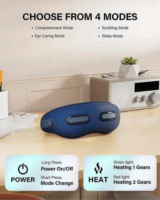 Alt view image 4 of 5 - Ecocleanpath Heated Eye Massager with Vibration & Heat - Migraine & Dry Eye Relief, Adjustable Strap, Blue
