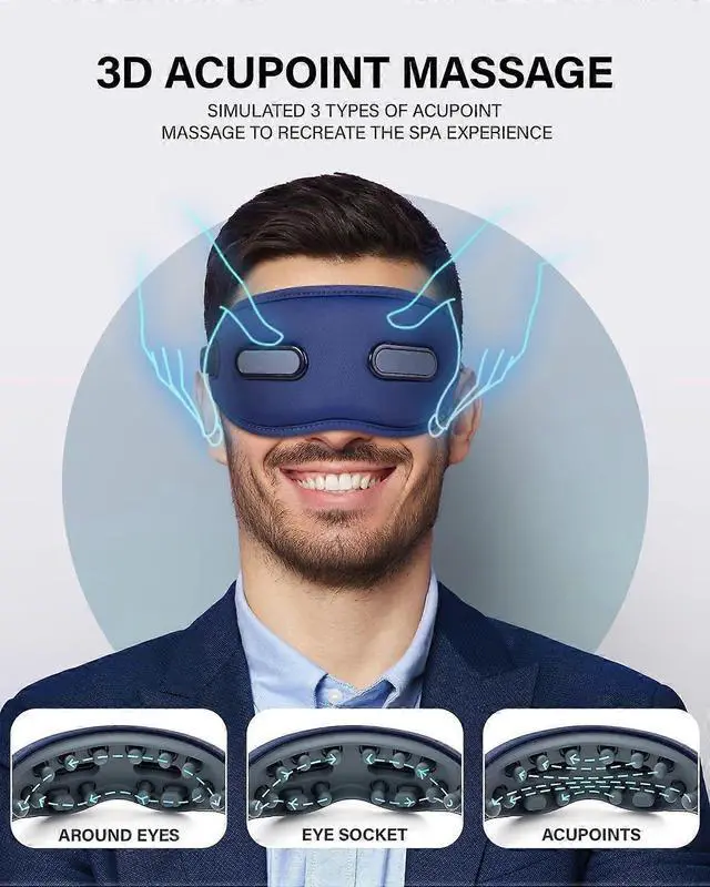 Alt view image 3 of 5 - Ecocleanpath Heated Eye Massager with Vibration & Heat - Migraine & Dry Eye Relief, Adjustable Strap, Blue