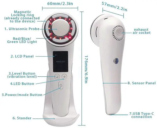 Alt view image 2 of 5 - Ecocleanpath 3-in-1 Facial Massager with LED RF Light Therapy, Ultrasonic Vibration & EMS for Wrinkle Removal & Skin Tightening