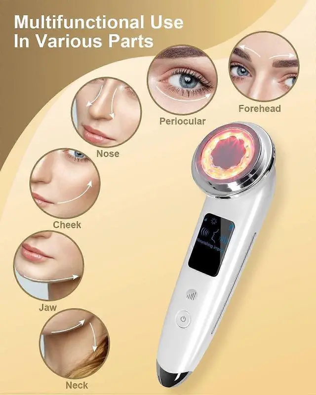 Alt view image 2 of 5 - Ecocleanpath 4-in-1 Electric Face Massager with LED Light Therapy - Anti-Aging Skin Tightening & Firming Tool, White