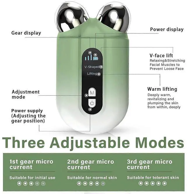 Alt view image 4 of 5 - Ecocleanpath Green Microcurrent Facial Device: 2 Modes & 3 Gears for Skin Tightening & V-Shape Lift | USB Massager