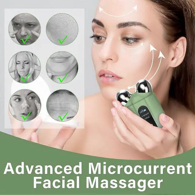 Alt view image 3 of 5 - Ecocleanpath Green Microcurrent Facial Device: 2 Modes & 3 Gears for Skin Tightening & V-Shape Lift | USB Massager