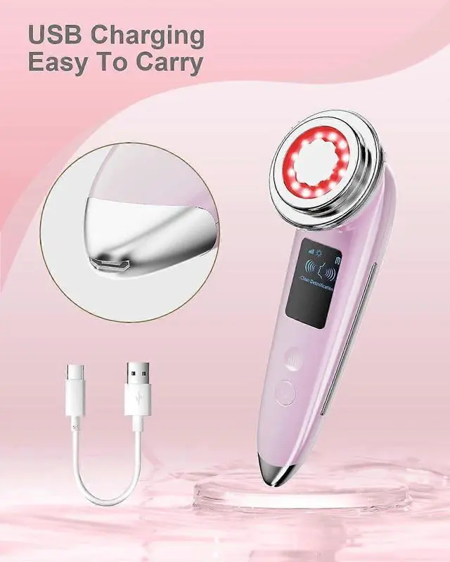 Alt view image 2 of 5 - Ecocleanpath 4-in-1 Electric Face Massager with LED Lights - Anti-Aging Skin Tightening & Firming Tool, Pink