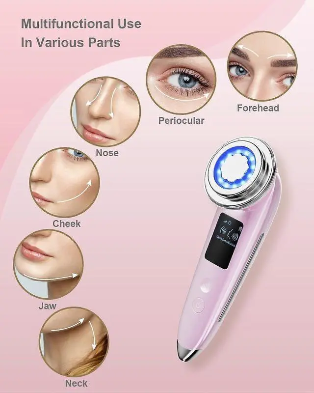 Alt view image 3 of 5 - Ecocleanpath 4-in-1 Electric Face Massager with LED Lights - Anti-Aging Skin Tightening & Firming Tool, Pink