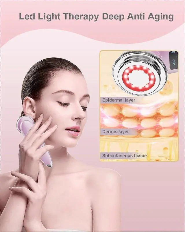 Alt view image 3 of 4 - Ecocleanpath VOFEL 4-in-1 Electric Face Massager with LED Light Therapy - Anti-Aging Skin Tightening & Firming Tool (Pink)