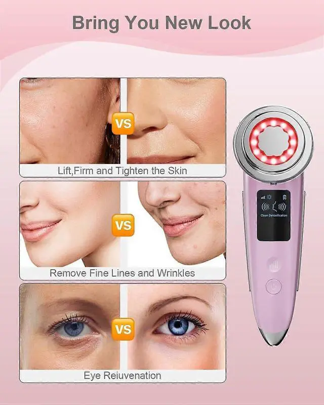 Alt view image 4 of 4 - Ecocleanpath VOFEL 4-in-1 Electric Face Massager with LED Light Therapy - Anti-Aging Skin Tightening & Firming Tool (Pink)