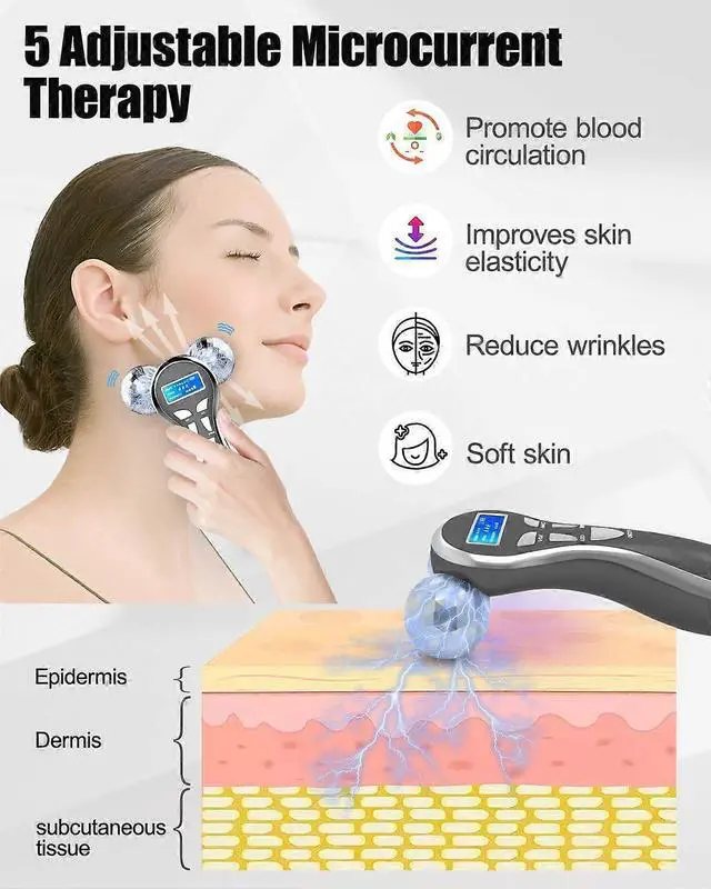 Alt view image 2 of 5 - Ecocleanpath 4D Microcurrent Facial Roller - 5 Intensity Levels, Face & Eye Massager, Rejuvenating Skin Care Tool, Black