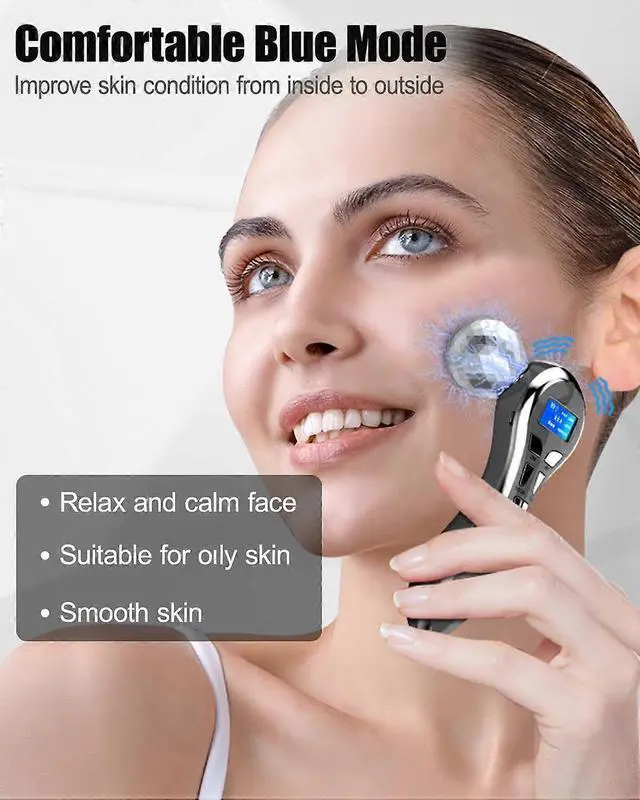 Alt view image 4 of 5 - Ecocleanpath 4D Microcurrent Facial Roller - 5 Intensity Levels, Face & Eye Massager, Rejuvenating Skin Care Tool, Black