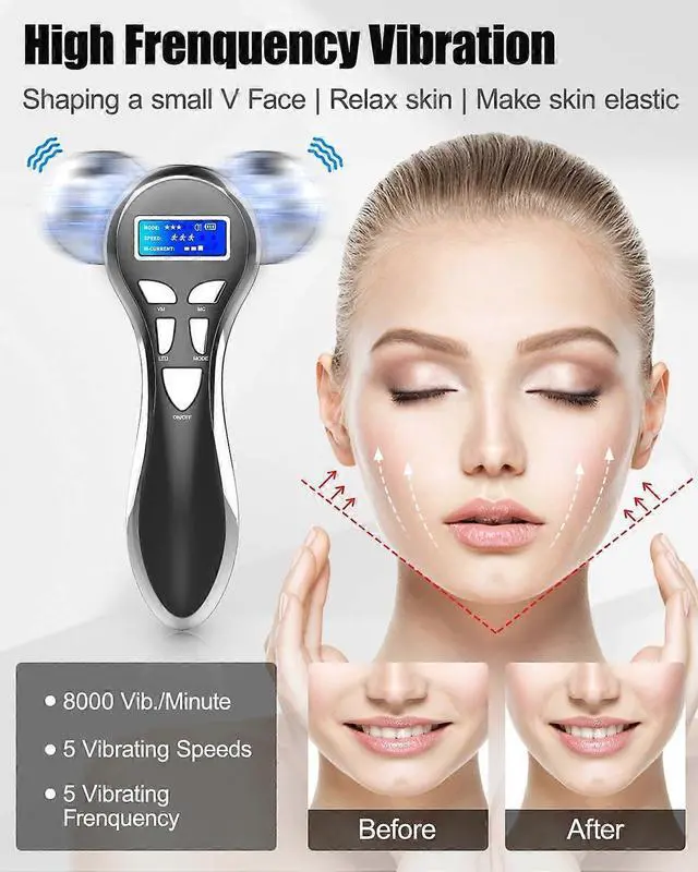 Alt view image 3 of 5 - Ecocleanpath 4D Microcurrent Facial Roller - 5 Intensity Levels, Face & Eye Massager, Rejuvenating Skin Care Tool, Black