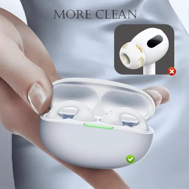 Alt view image 5 of 5 - Ecocleanpath White Clip-On Bluetooth 5.3 Earphones: HIFI Sound, ENC Noise Reduction, 24H Battery