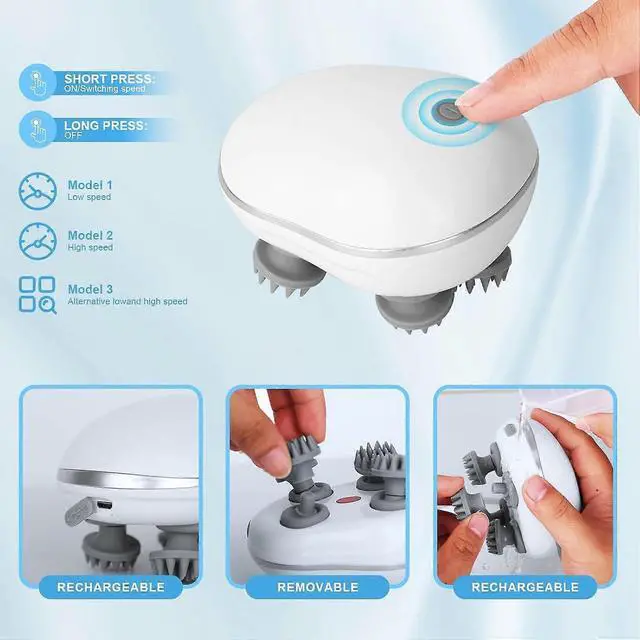 Alt view image 3 of 5 - Ecocleanpath Electric Pet Massager for Cats & Dogs, 3 Modes, IPX7 Waterproof, USB Rechargeable - White