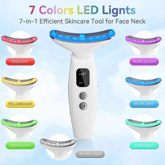 Alt view image 2 of 5 - Ecocleanpath 45C Heated Anti-Wrinkle Facial Massager - 7 LED Colors, 3 Modes, EMS Microcurrent for Skin Firming (White)