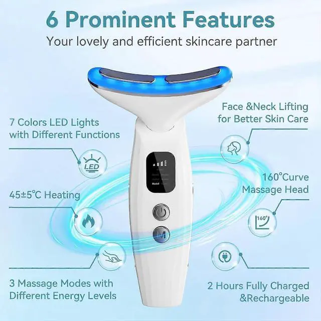 Alt view image 3 of 5 - Ecocleanpath 45C Heated Anti-Wrinkle Facial Massager - 7 LED Colors, 3 Modes, EMS Microcurrent for Skin Firming (White)
