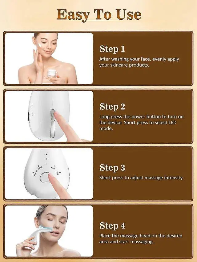 Alt view image 5 of 5 - Ecocleanpath White Electric Face Massager: 4-in-1 LED Anti-Wrinkle Lifting & Firming for Women