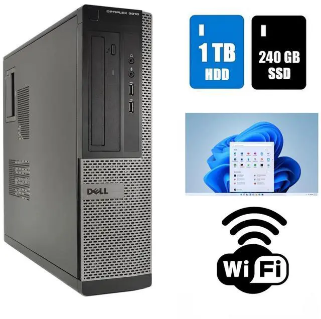 Main image of Dell OptiPlex 3010 DT Desktop Computer 16GB Ram 240GB SSD + 1TB HDD Windows 11 Pro Wi-Fi