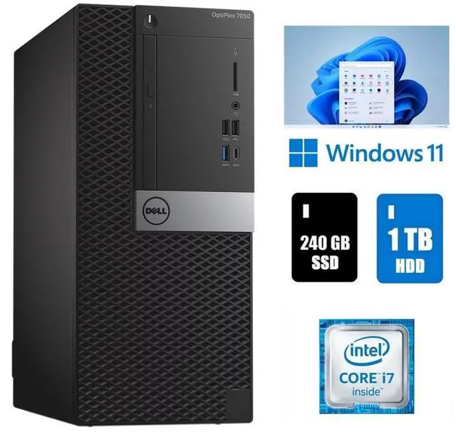 Main image of Dell OptiPlex 7050 MT Core i7 Desktop Computer 16GB RAM 1TB HDD 240GB SSD Wi-Fi Windows 11 Pro