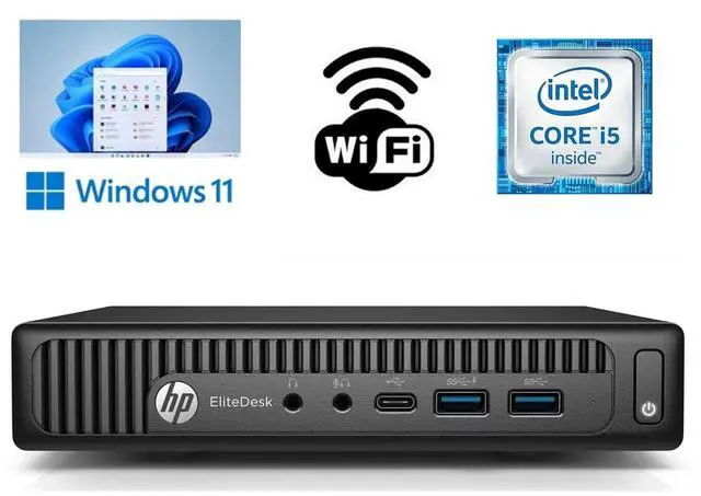 Main image of HP EliteDesk 800 G2 Core i5 Micro Desktop Computer 8GB RAM DDR4 128GB SSD Wi-Fi Windows 11 Pro Fast Refurbished PC Ready to Use