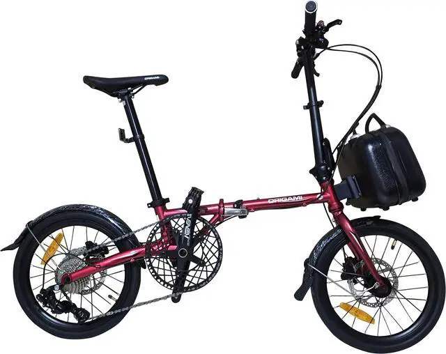 Alt view image 2 of 7 - The Origami Lotus packs a lot of performance into a compact and sporty package. Chromoly frame, 16" wheels, 9-speed gear set, 58T chainring, and hydraulic disc brakes.