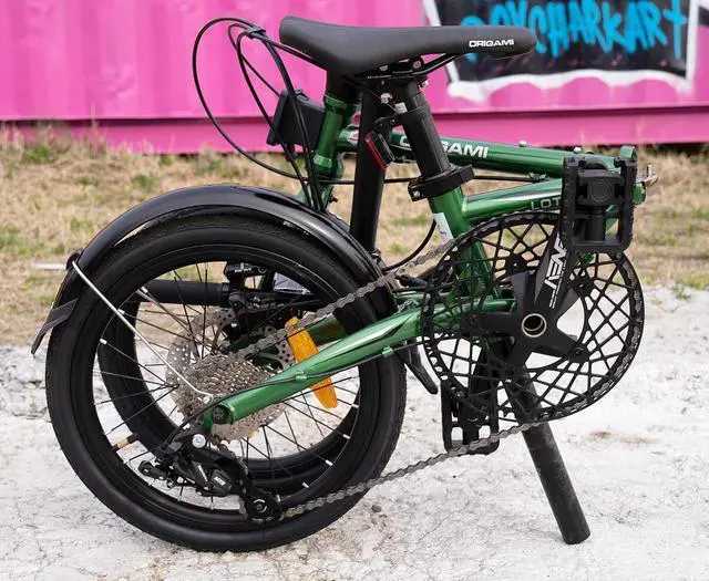 Alt view image 7 of 7 - The Origami Lotus packs a lot of performance into a compact and sporty package. Chromoly frame, 16" wheels, 9-speed gear set, 58T chainring, and hydraulic disc brakes.