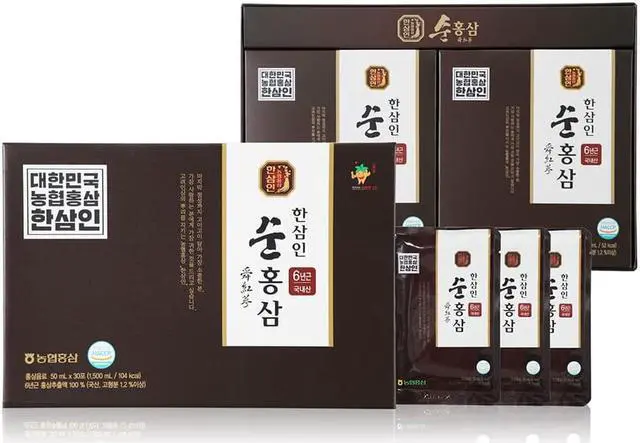 Main image of NongHyup [HANSAMIN] Pure Red Ginseng Drink, Made of 6-Year-Old Red Ginseng, Product of Korea,  (50ml x 30 Pouches)