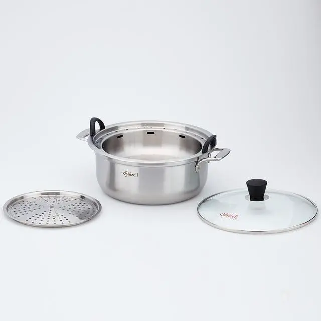 Alt view image 5 of 7 - Shizell 11inch(28cm) Wellbeing Cooker  3-Ply Stainless Steel Steamer Pot | Low-Fat High-Protein Cooking | Dry Sauna Steam Technology | Induction Compatible | Made in Korea