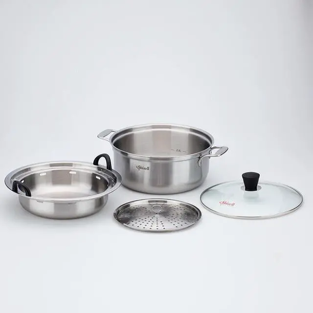 Alt view image 6 of 7 - Shizell 11inch(28cm) Wellbeing Cooker  3-Ply Stainless Steel Steamer Pot | Low-Fat High-Protein Cooking | Dry Sauna Steam Technology | Induction Compatible | Made in Korea