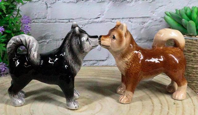 Black White Pups Dog Ceramic Magnetic Salt and Pepper Shakers Collection Set