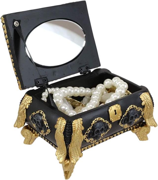Ebros Gift 5 Long Nautical Caribbean Pirate Haunted Skull Black and Gold  Small Treasure Chest Decorative Box with Oval Mirror Figurine Angel of  Death Skeleton Ossuary Macabre Decor 