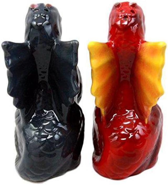 Ebros Twin Feng Shui Yin Yang Dragons Ceramic Magnetic Salt Pepper Shakers  Set 