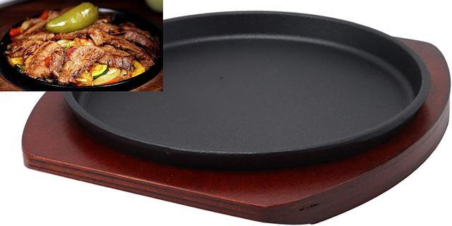 Ebros Personal Size Cast Iron Sizzling Fajita Pan Skillet Japanese Steak  Plate With Wood Underliner Base Restaurant Home Kitchen Cooking Supply  (Round 8.75Diameter) 