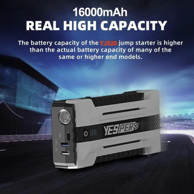 Alt view image 4 of 7 - YESPER 2160A Car Battery Jump Starter 16000mAh start 12V Vehicles up to 9.0L Gas and 7.0L Diesel Engine Portable Battery Pack
