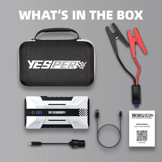Alt view image 7 of 7 - YESPER 1550A Car Jump Starter 12000mAh Portable Power Bank Start up to 8.0L Gas and 6.0L Diesel Engine