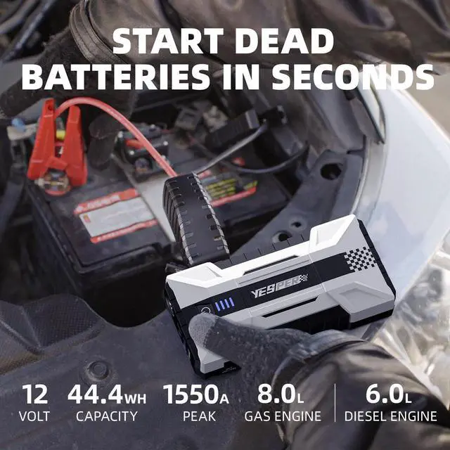 Alt view image 2 of 7 - YESPER 1550A Car Jump Starter 12000mAh Portable Power Bank Start up to 8.0L Gas and 6.0L Diesel Engine