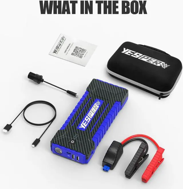 Alt view image 7 of 7 - YESPER 2160A Car Battery Jump Starter 16000mAh start 12V Vehicles up to 9.0L Gas and 7.0L Diesel Engine Portable Battery Pack