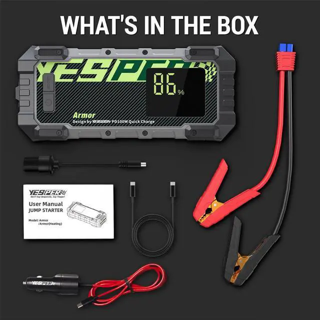 Alt view image 7 of 7 - YESPER Car Battery Jump Starter 3000A Peak, for 12V up to 10.0 L Gas 8.0L Diesel Engine, 20000mAh portable power bank, USB-C In/Output 100W, Portable Auto Car Battery Booster Jump Box