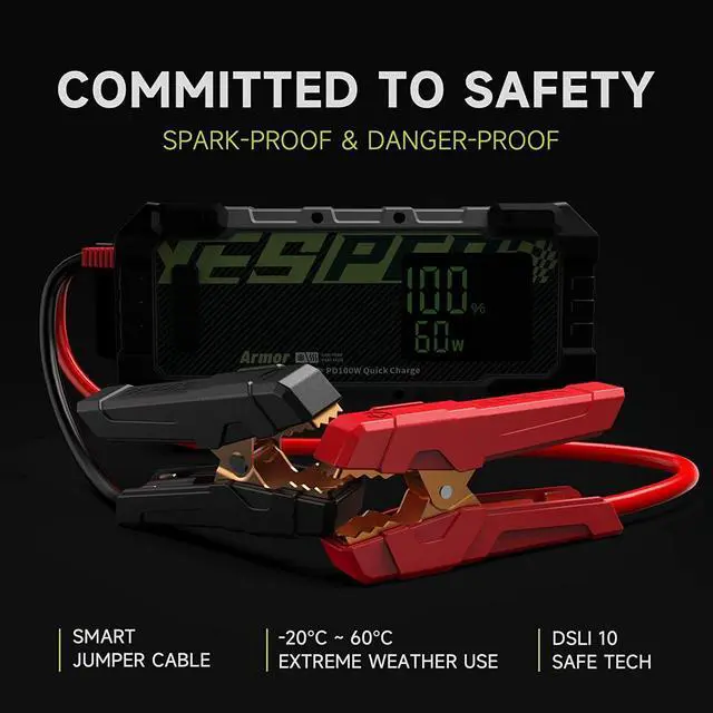 Alt view image 5 of 7 - YESPER 3000A Car Jump Starter with Pre-Heat Tech 20000mAh Portable Jump Starter for 12V up to 10.0L Gas/8.0L Diesel