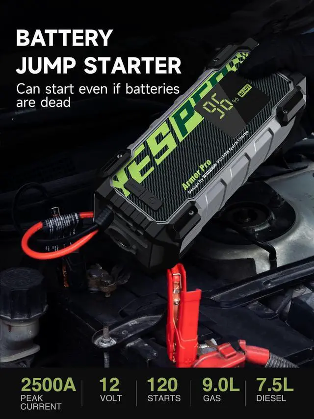 Alt view image 4 of 7 - YESPER Portable Power Station 240Wh with 120W AC Output,PD100W USB-C in/Output Jump Starter 3000A Start up to 10.0L Gas/8.0L Diesel engines
