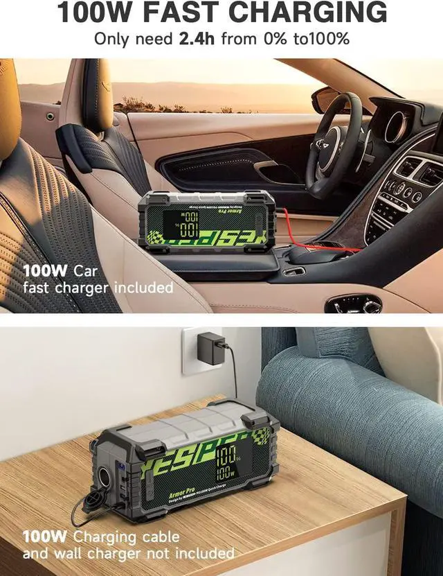 Alt view image 3 of 7 - YESPER Portable Power Station 240Wh with 120W AC Output,PD100W USB-C in/Output Jump Starter 3000A Start up to 10.0L Gas/8.0L Diesel engines