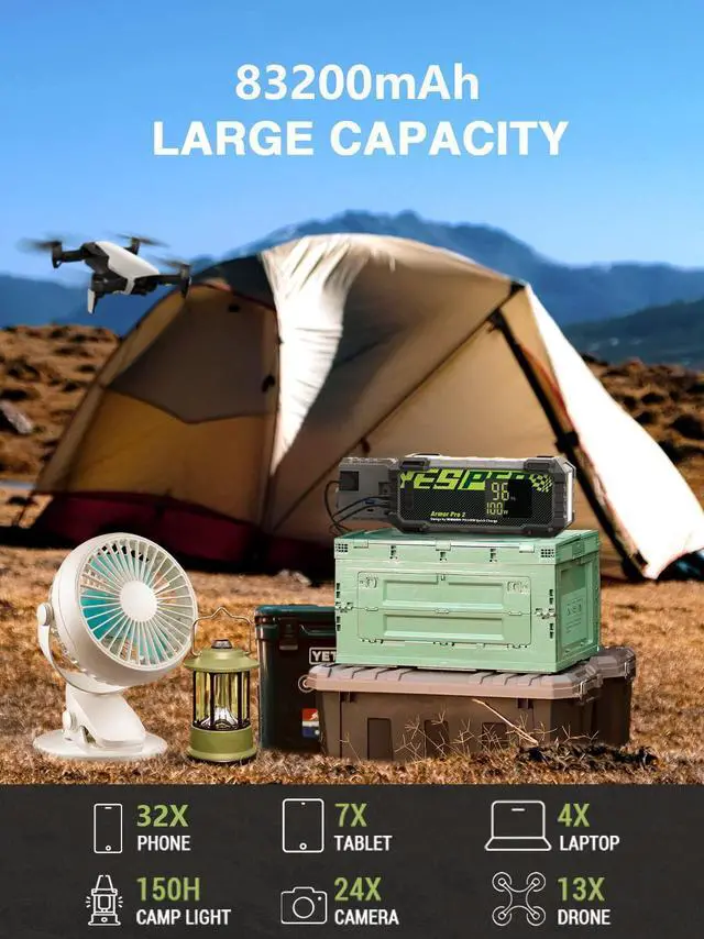 Alt view image 2 of 7 - YESPER Portable Power Station,299.52Wh 83200mAh Battery Outdoor Generator with 120W AC Output,PD100W TYPE-C Car In/Output,Power Station for Camping Outdoor Adventure Travel