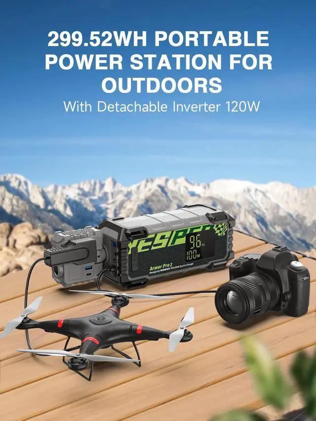 Alt view image 4 of 7 - YESPER Portable Power Station,299.52Wh 83200mAh Battery Outdoor Generator with 120W AC Output,PD100W TYPE-C Car In/Output,Power Station for Camping Outdoor Adventure Travel