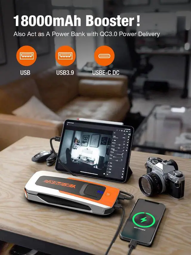 Alt view image 4 of 7 - Yesper Battery Jump Starter,2160A peak Portable Car Starter with LED &USB QC3.0,12V Auto Car Jumper Starter up to 9.0L Gas/7L Diesel Engines,Jump Box