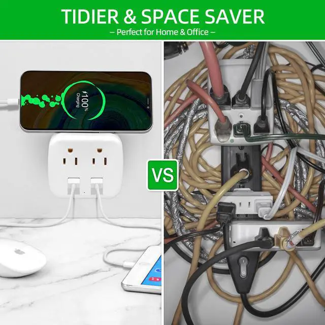 Alt view image 5 of 6 - BBJY Wall Socket Extender With 2 USB,  And 2 Sockets, Multi-Plug Wall Power Strip, Cruise Essentials For Traveling Boats, Home Essentials