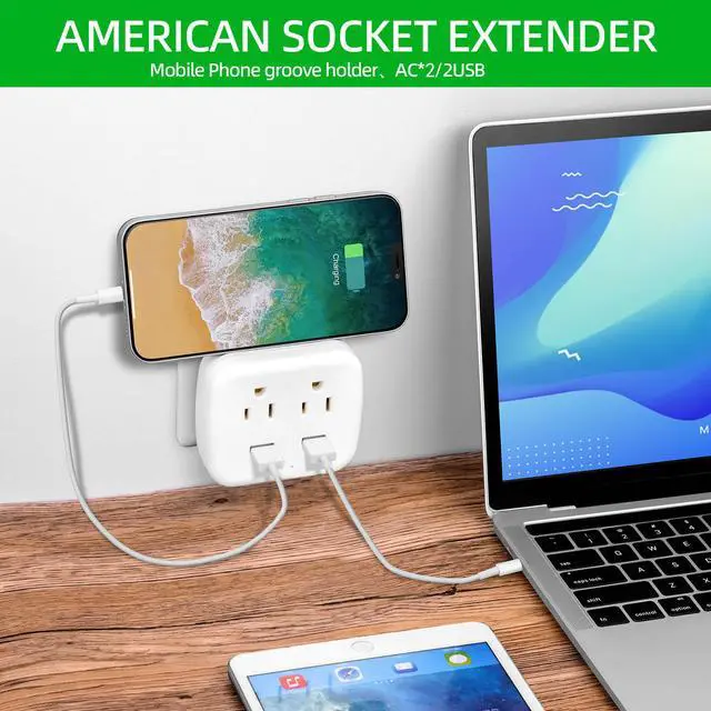Alt view image 6 of 6 - BBJY Wall Socket Extender With 2 USB,  And 2 Sockets, Multi-Plug Wall Power Strip, Cruise Essentials For Traveling Boats, Home Essentials