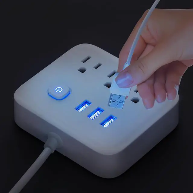Alt view image 7 of 7 - BBJY 6 in 1 Power Strip With 3 USB Charging Ports & 3AC Outlets with USB Port Lights, Small Size Plug Strip Compact Power Board with Independent Current Controlled Switch