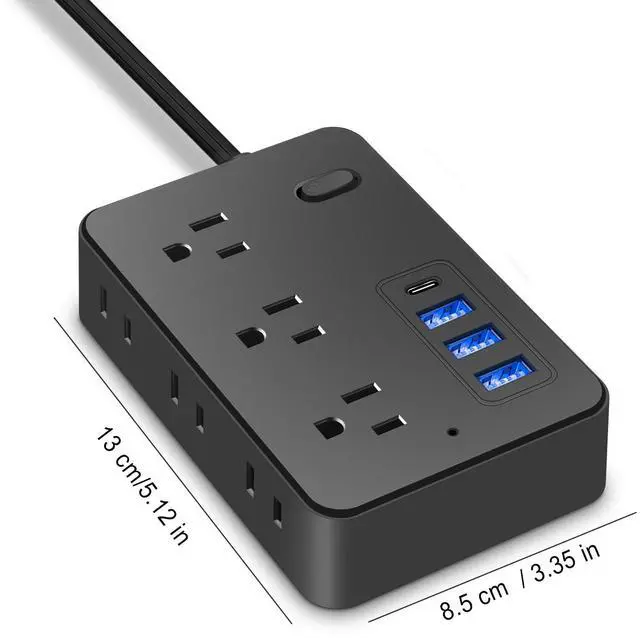 Alt view image 6 of 6 - Power Strip, Surge Protector With 6 AC Outlets & 3 USB & 1 Type-C Ports, Angled Flat Plug, For Home, Office, Dorm Essentials